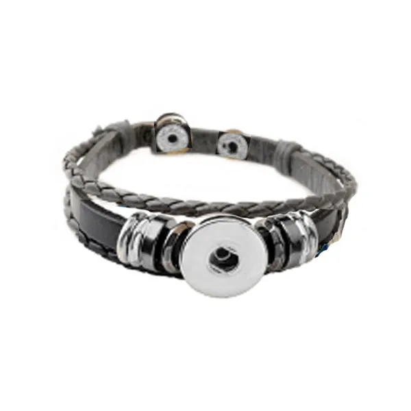 Snap button bracelet base 18mm round PU Leather silver finding U PICK color