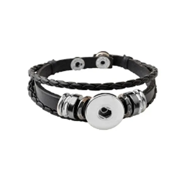 Snap button bracelet base 18mm round PU Leather silver finding U PICK color