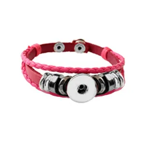 Snap button bracelet base 18mm round PU Leather silver finding U PICK color