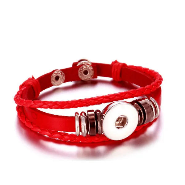 Snap button bracelet base 18mm round PU Leather silver finding U PICK color