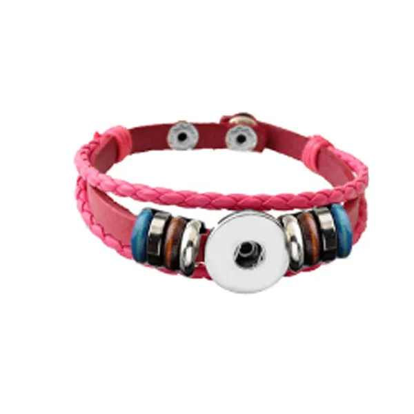 Snap button bracelet base 18mm round PU Leather silver finding U PICK color