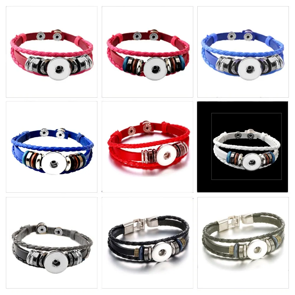 Snap button bracelet base 18mm round PU Leather silver finding U PICK color