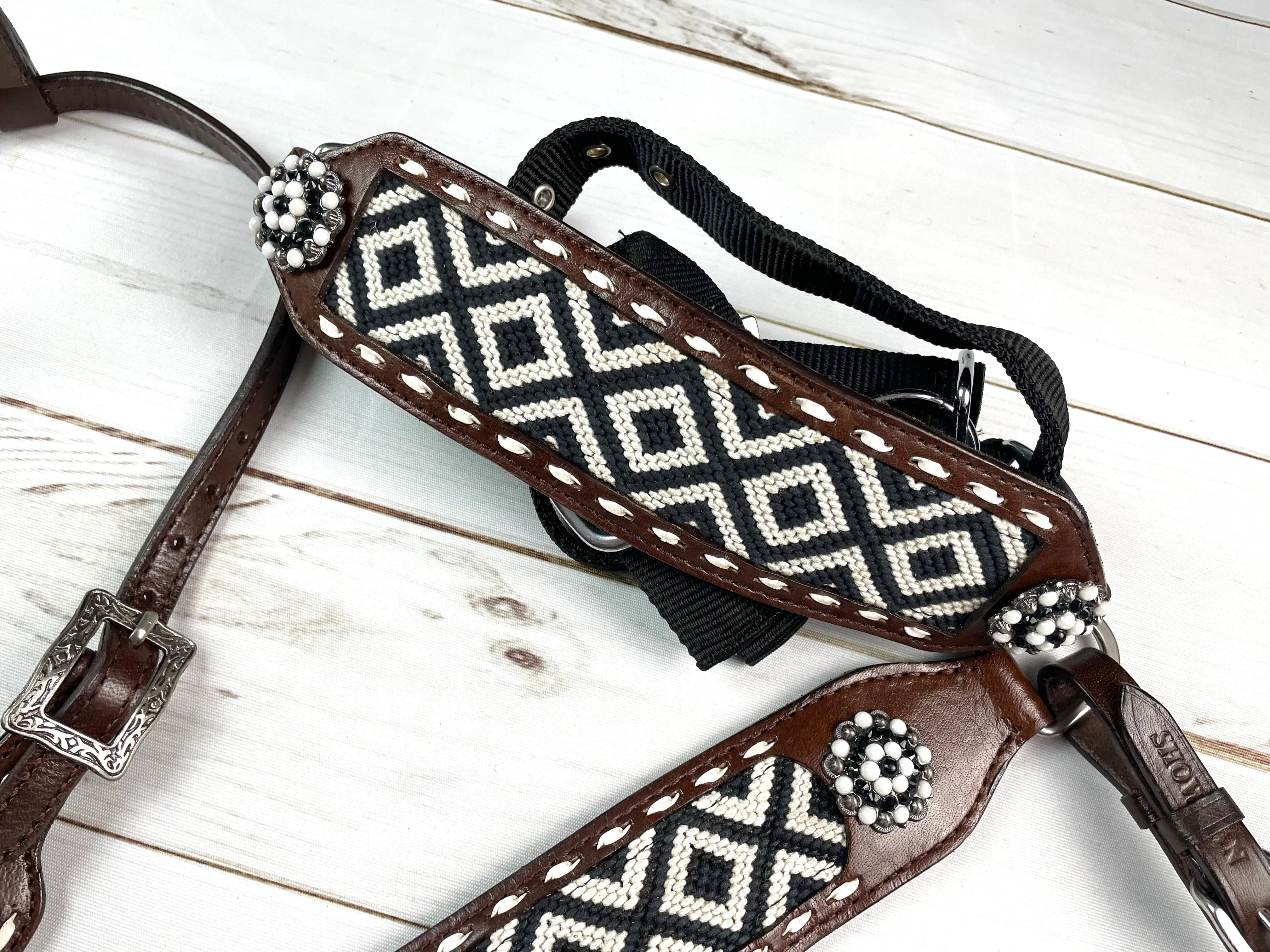 Southwest Black & White Woven Inset Bronc Halter