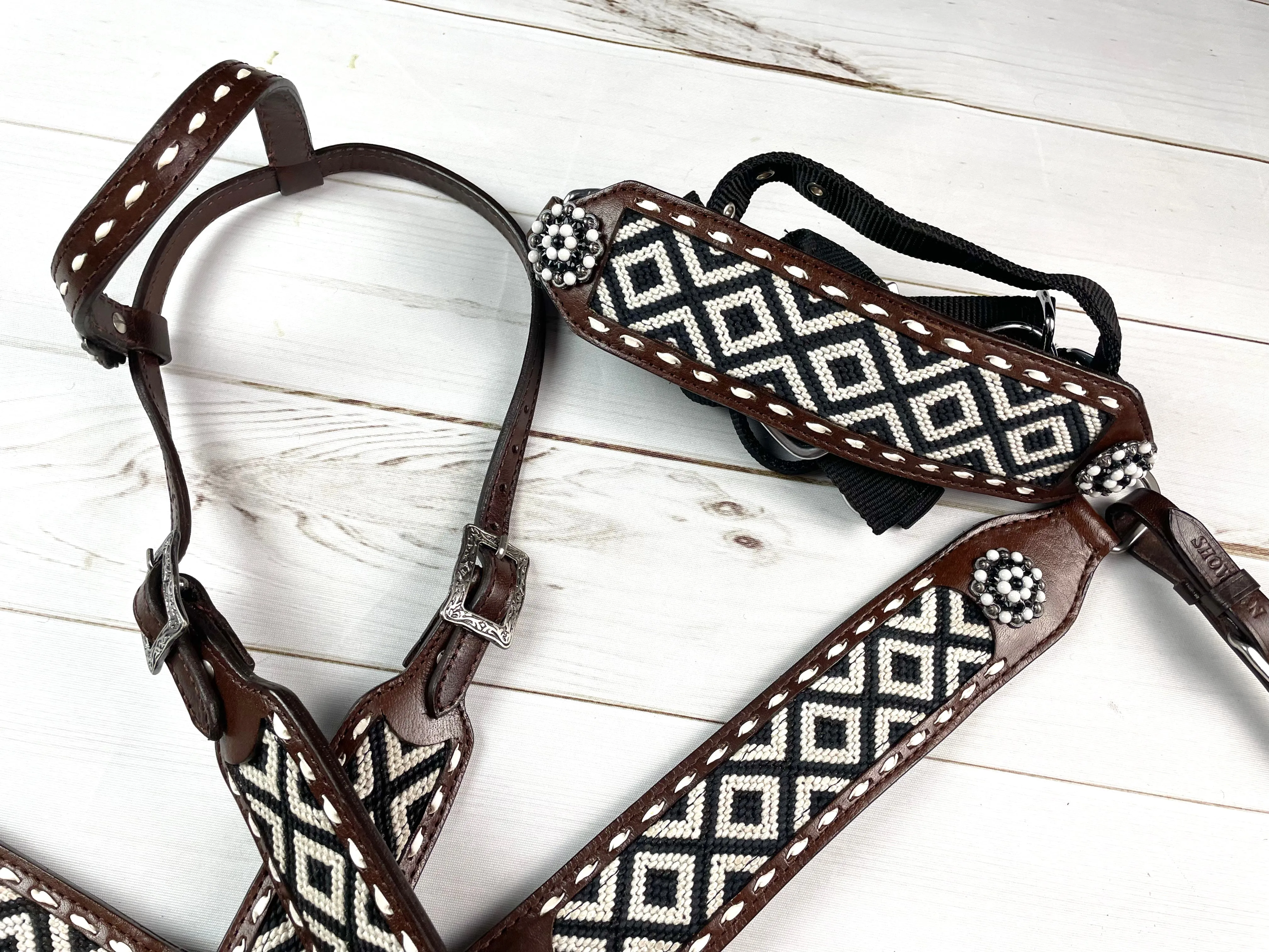 Southwest Black & White Woven Inset Bronc Halter