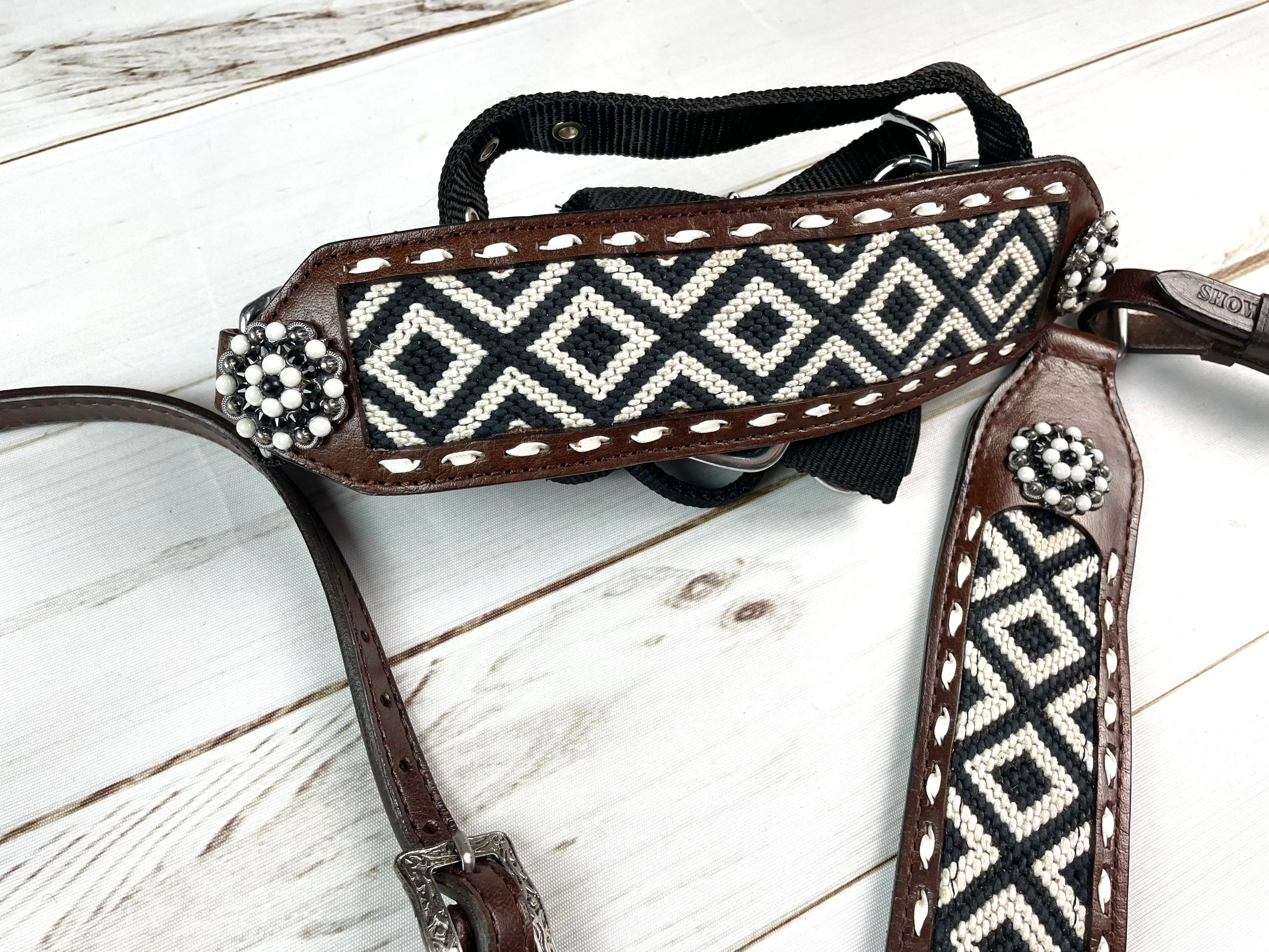 Southwest Black & White Woven Inset Bronc Halter
