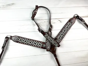 Southwest Black & White Woven Inset Leather Tack Set