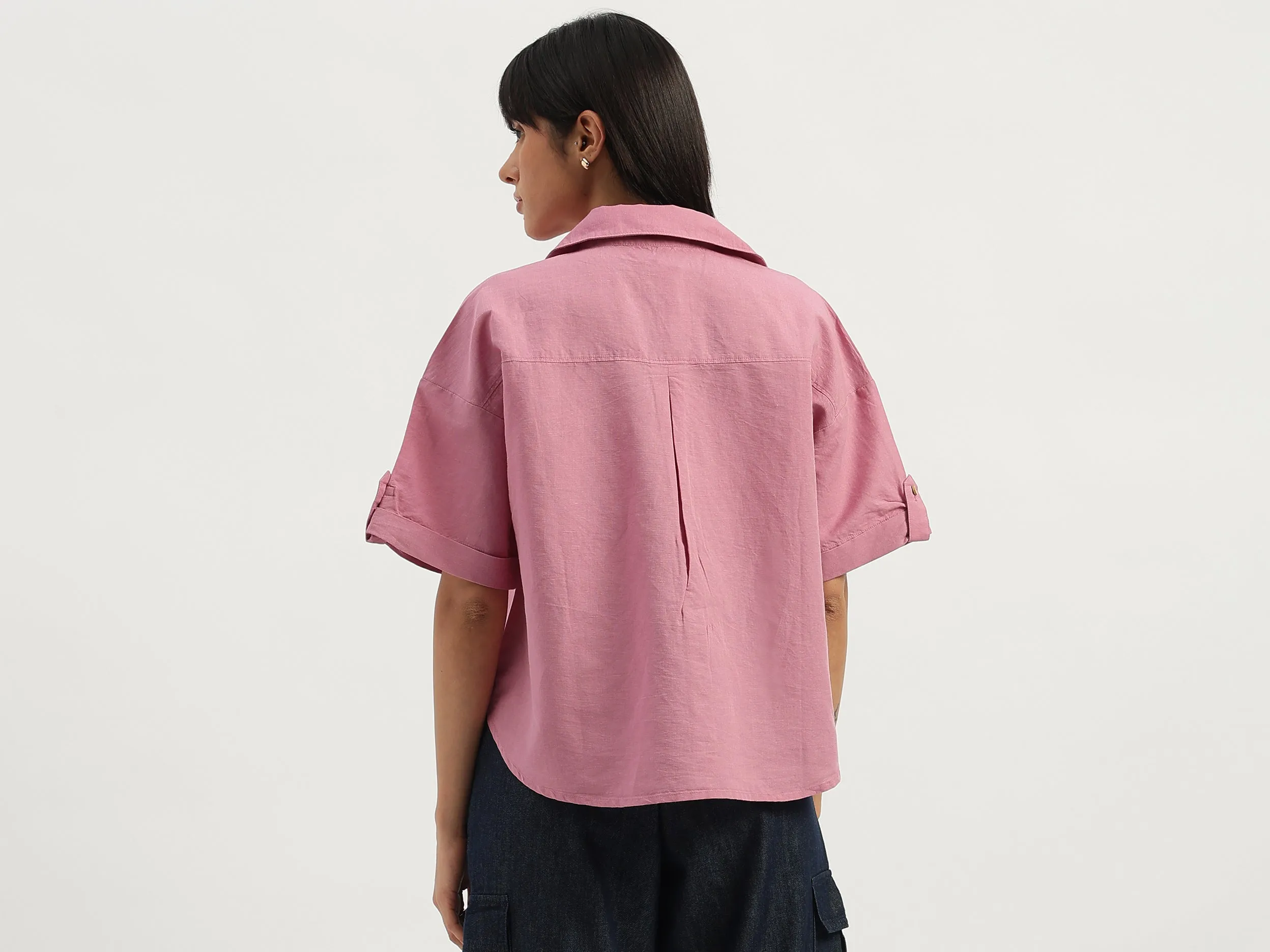 Spread Collar Solid Stylised Shirt