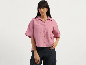 Spread Collar Solid Stylised Shirt