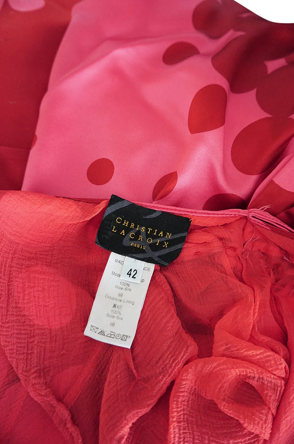 Spring 2003 Christian LaCroix Raspberry Pink & Red Silk Trained Dress