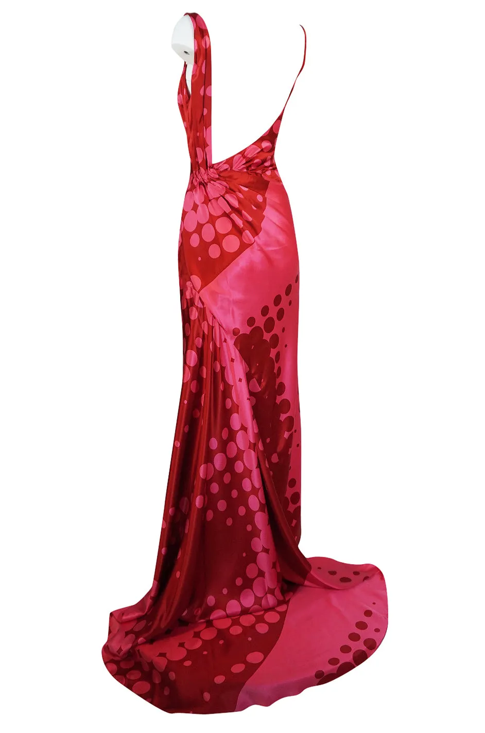 Spring 2003 Christian LaCroix Raspberry Pink & Red Silk Trained Dress