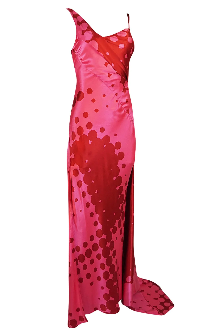 Spring 2003 Christian LaCroix Raspberry Pink & Red Silk Trained Dress