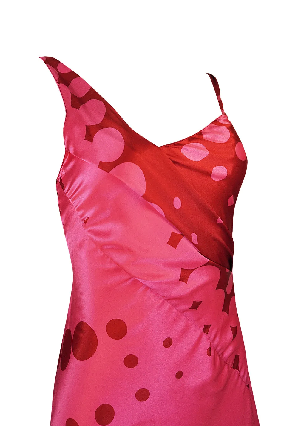 Spring 2003 Christian LaCroix Raspberry Pink & Red Silk Trained Dress