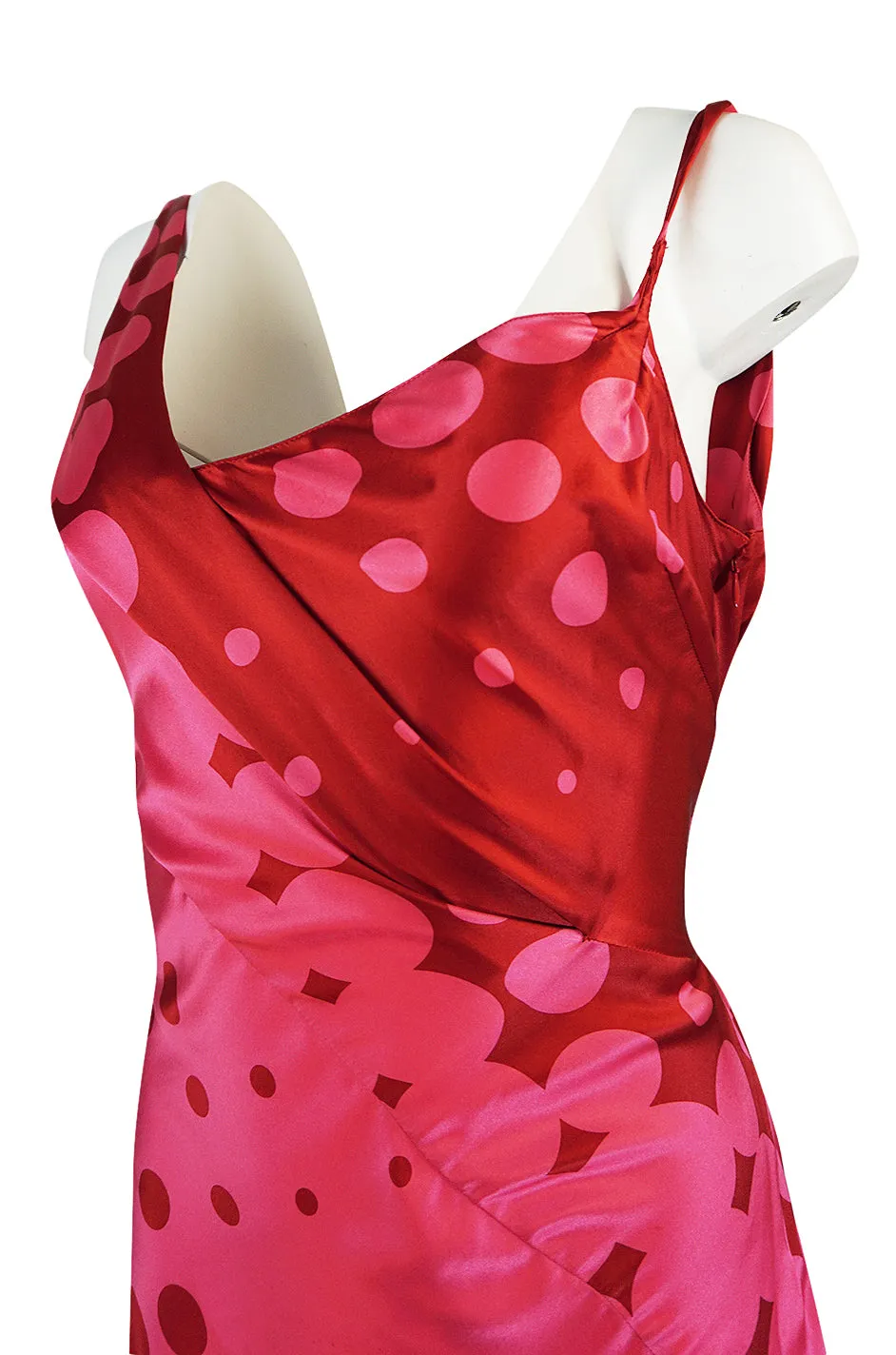 Spring 2003 Christian LaCroix Raspberry Pink & Red Silk Trained Dress