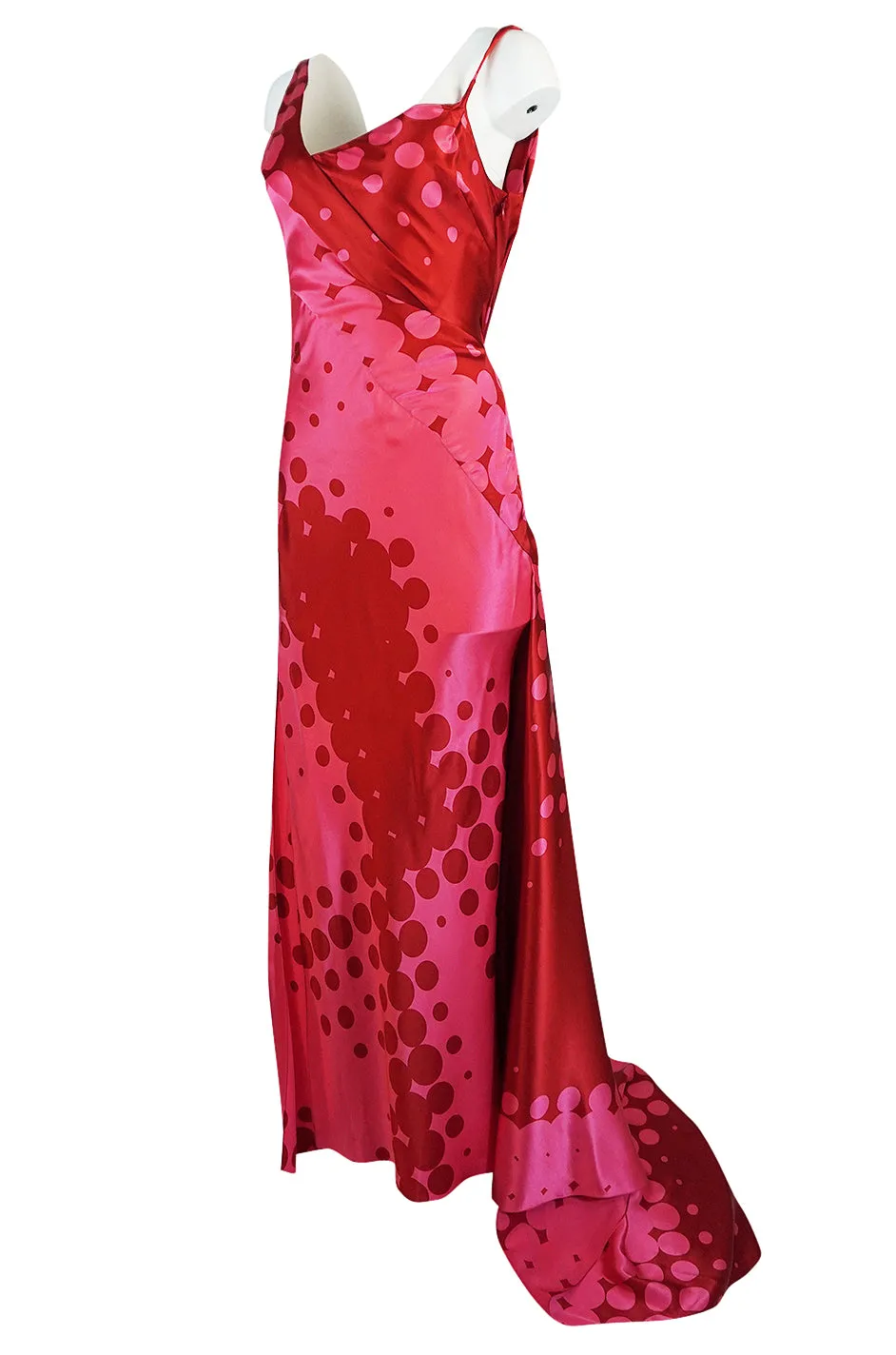 Spring 2003 Christian LaCroix Raspberry Pink & Red Silk Trained Dress