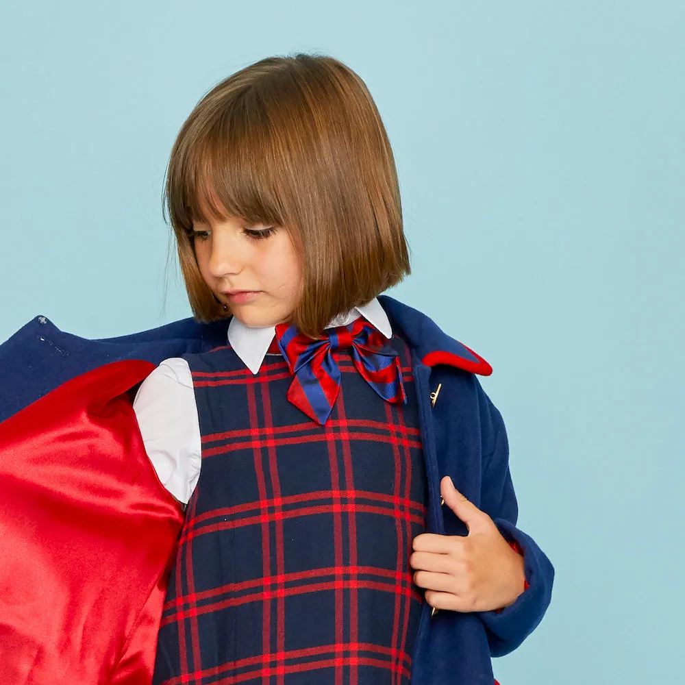 St Clement's Girls Silk Neck Bow - Blue & Red Varsity Stripes