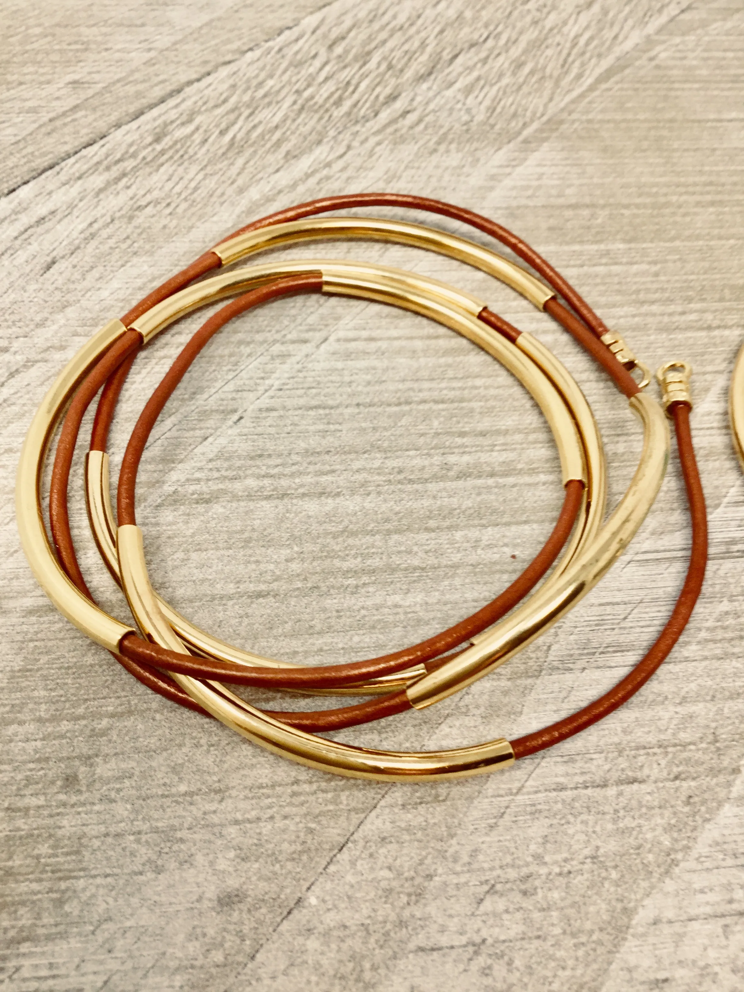 Stackable Women’s  Leather Wrap Bracelet with Metal Accents