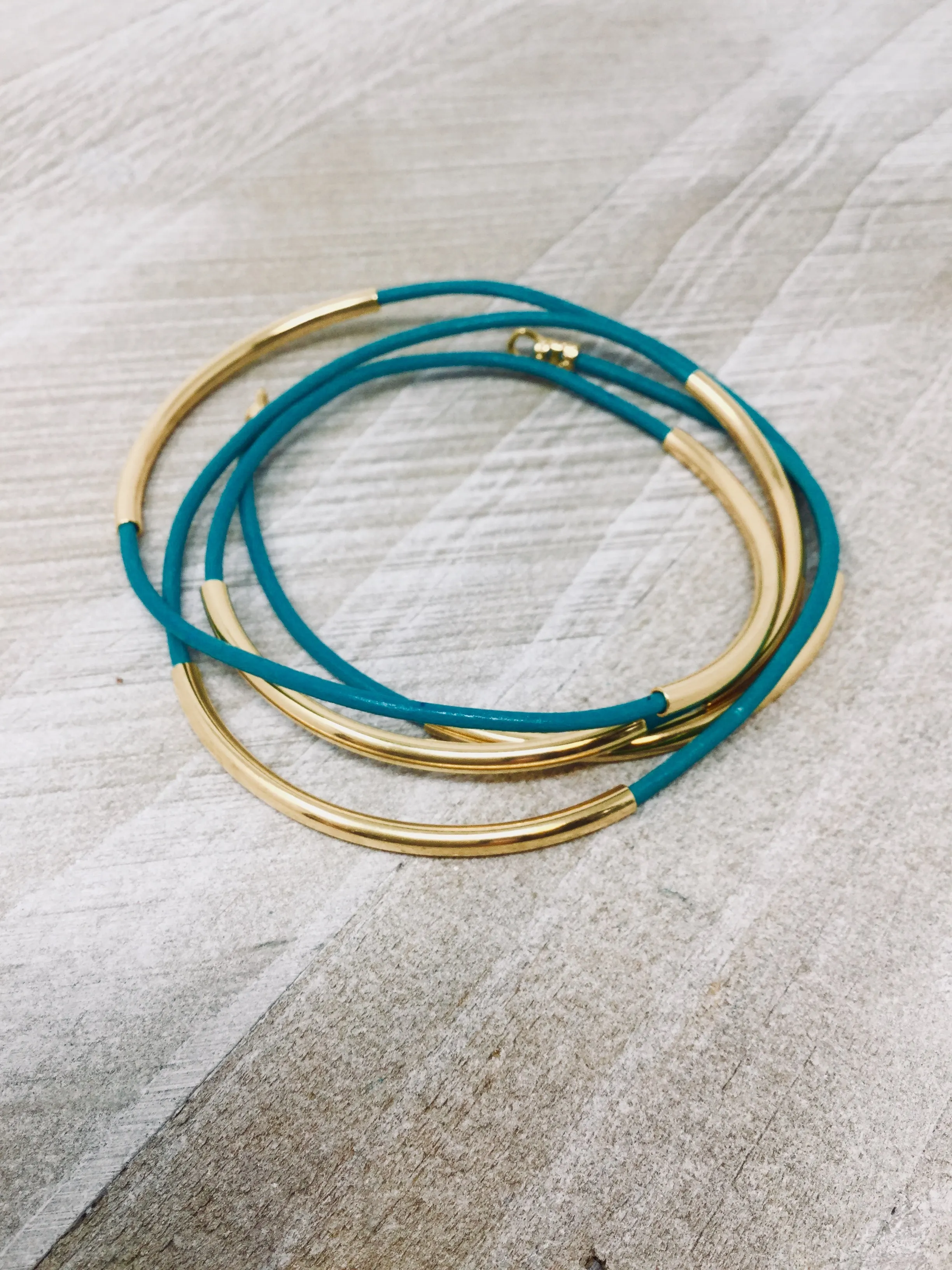 Stackable Women’s  Leather Wrap Bracelet with Metal Accents