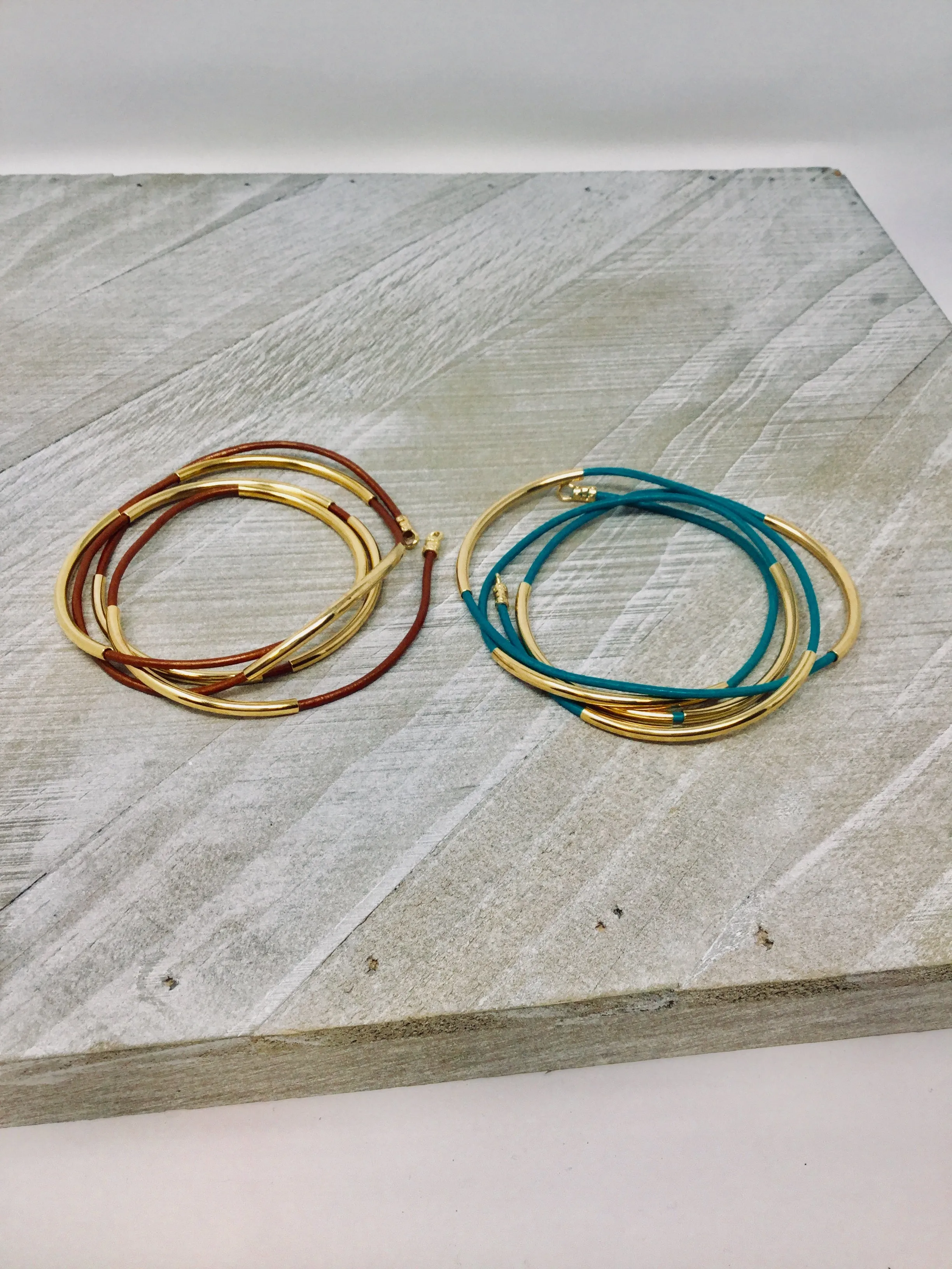 Stackable Women’s  Leather Wrap Bracelet with Metal Accents