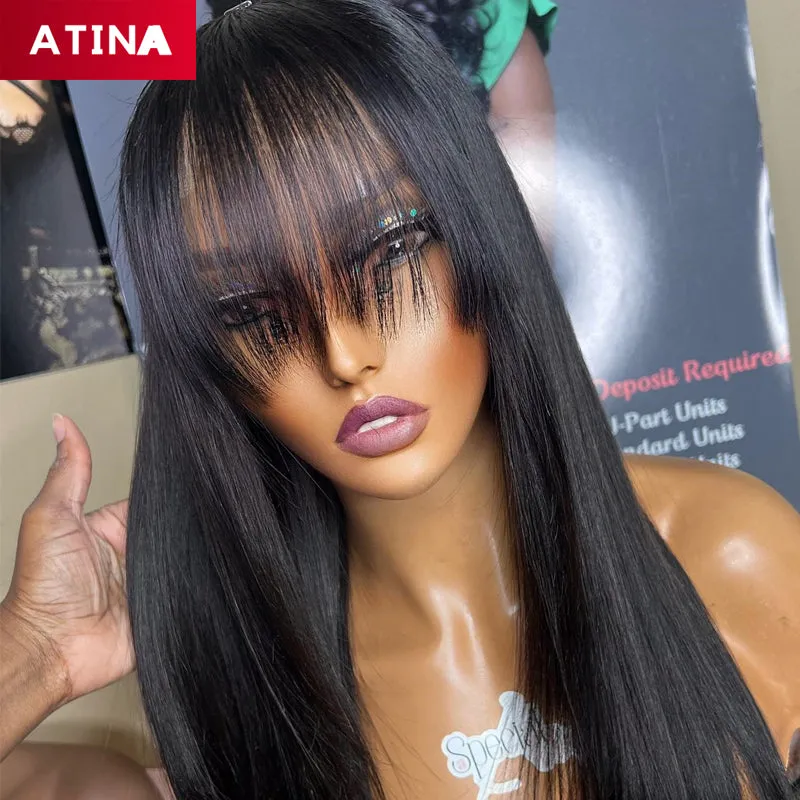 Straight 13x4 Glueless Lace Wigs with Bangs 100% Human Hair