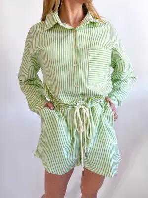 Stripe Cinch Long Sleeve Romper