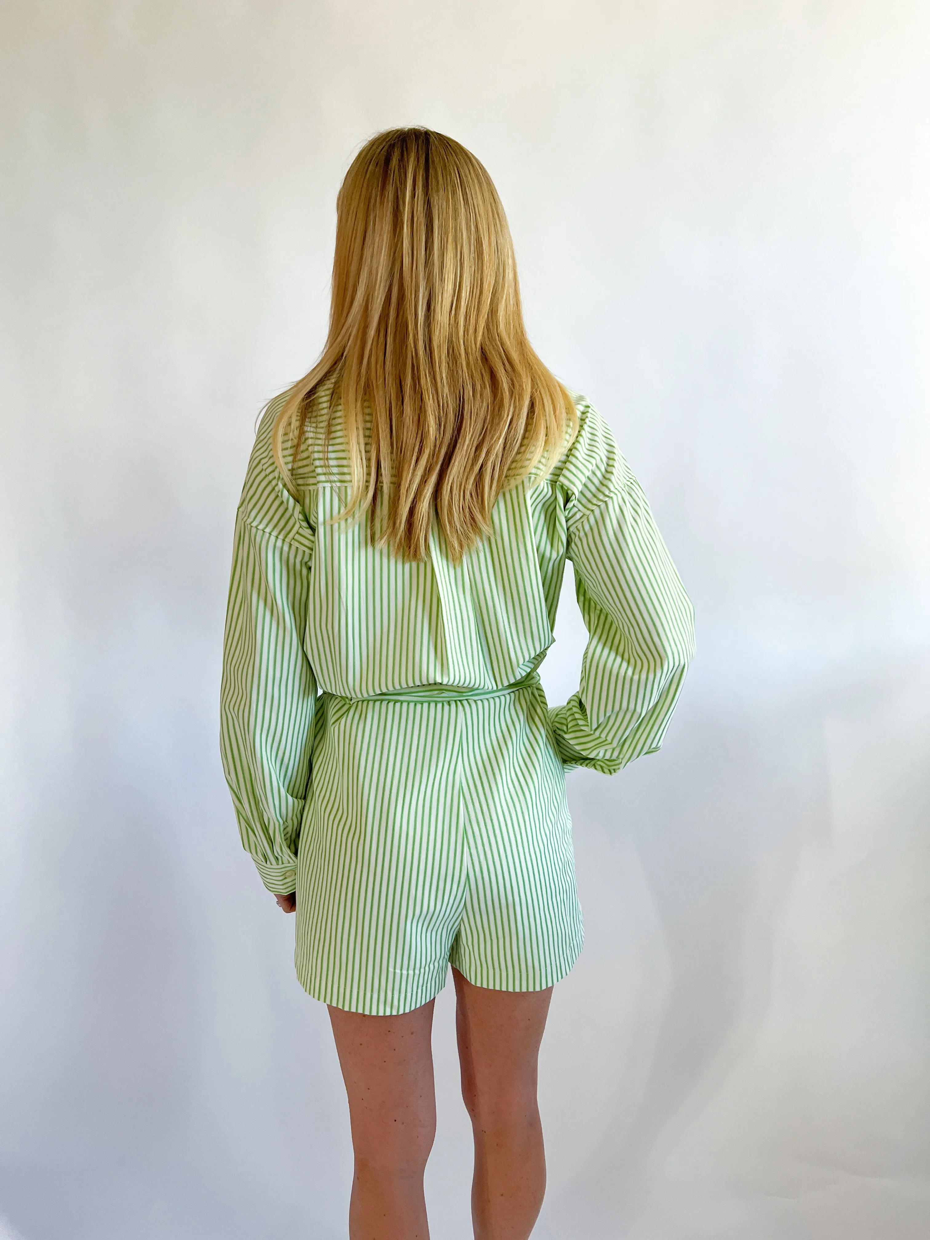 Stripe Cinch Long Sleeve Romper