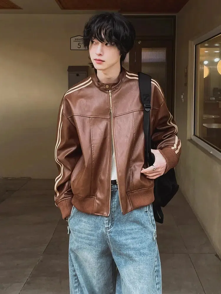 Striped Accents Leather Jacket