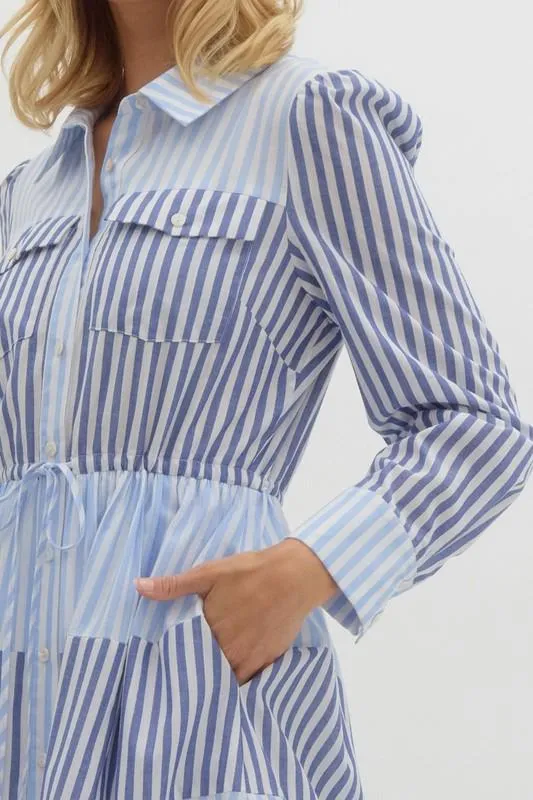 Striped collar midi dress