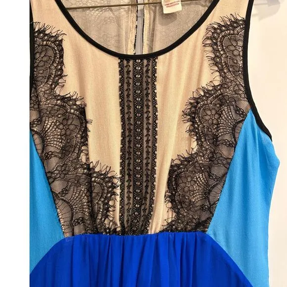 Sundance Size M Medium 100% Silk Blue Tan Tank Dress