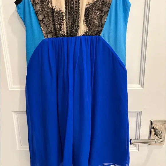 Sundance Size M Medium 100% Silk Blue Tan Tank Dress