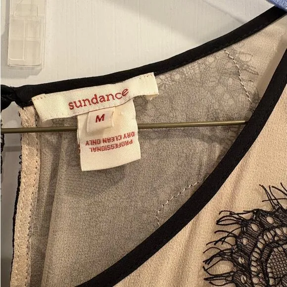 Sundance Size M Medium 100% Silk Blue Tan Tank Dress