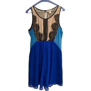 Sundance Size M Medium 100% Silk Blue Tan Tank Dress