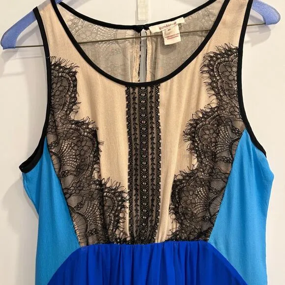 Sundance Size M Medium 100% Silk Blue Tan Tank Dress