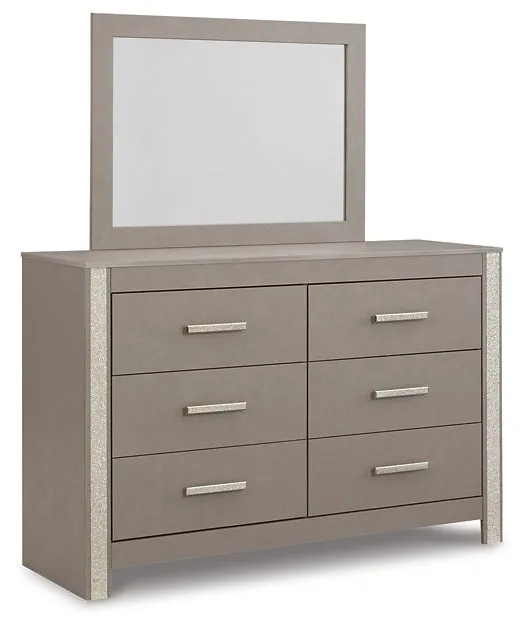 Surancha Queen Panel Bed with Mirrored Dresser, Chest and 2 Nightstands