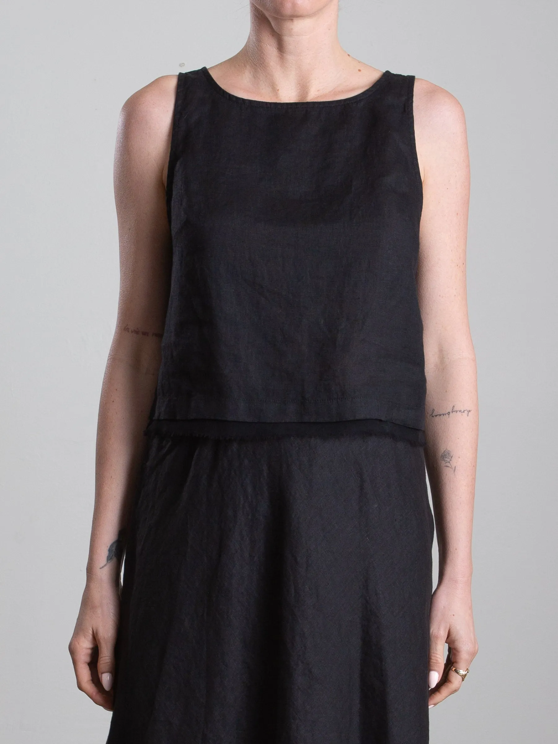 Sylvie Tank in French Linen - Black
