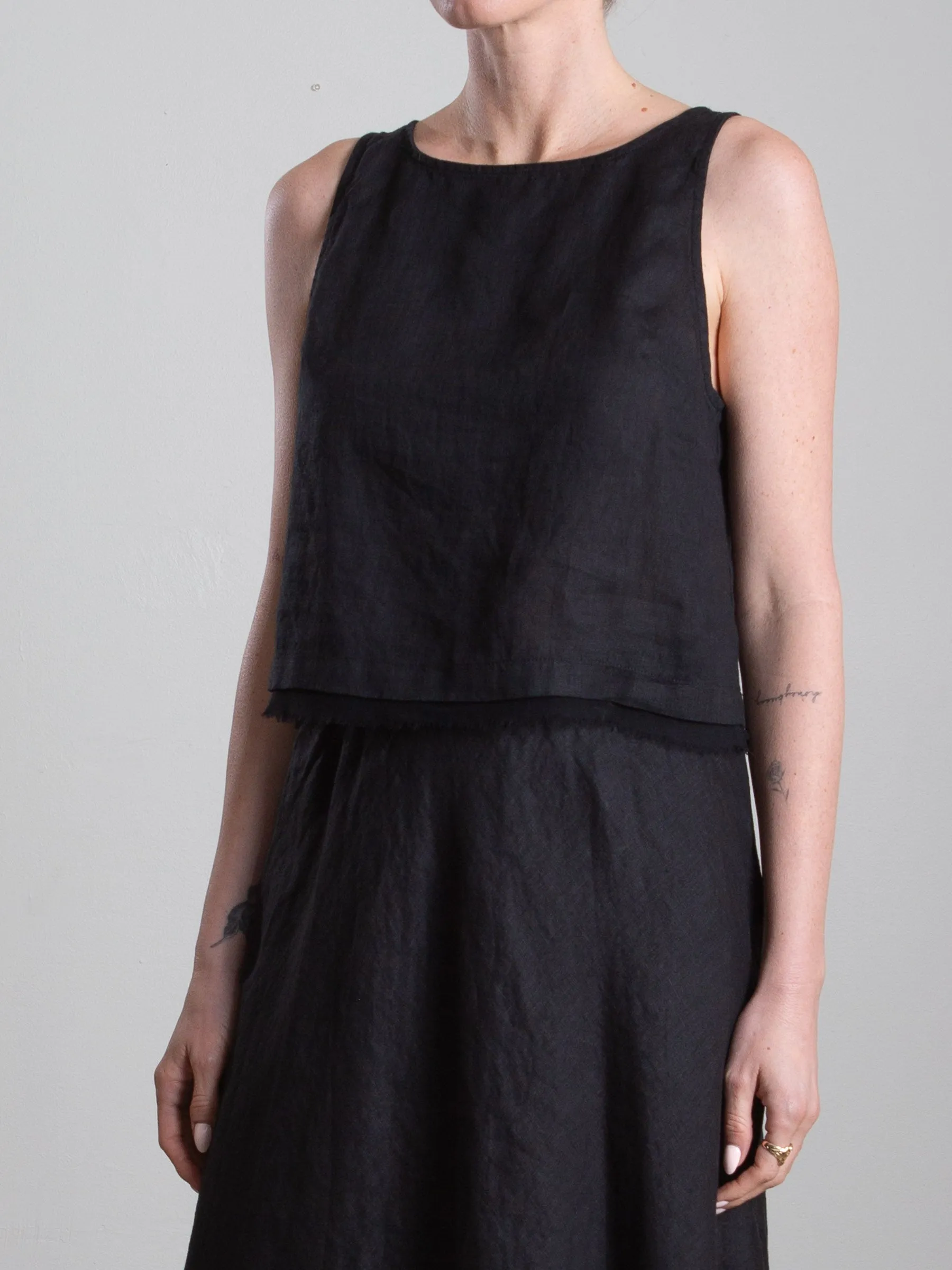 Sylvie Tank in French Linen - Black