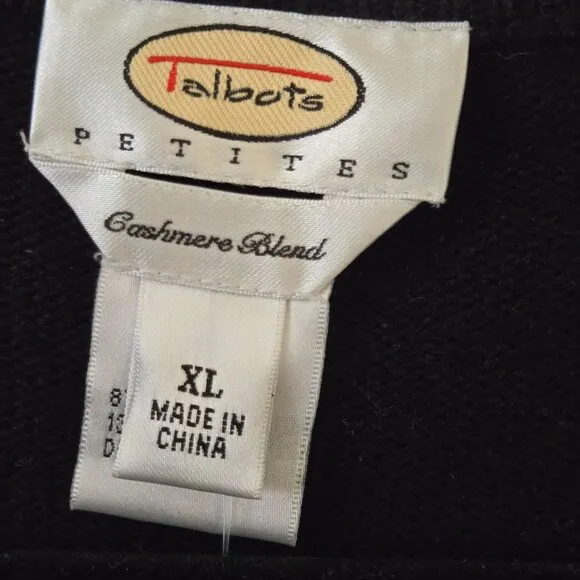 Talbots NWT Silk Cashmere Gunmetal Button Crewneck Cardigan Sweater Size XL