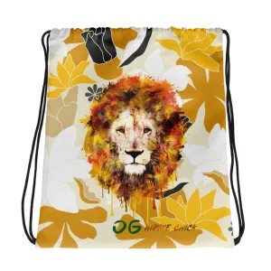 Tan Flowers Drawstring Bag