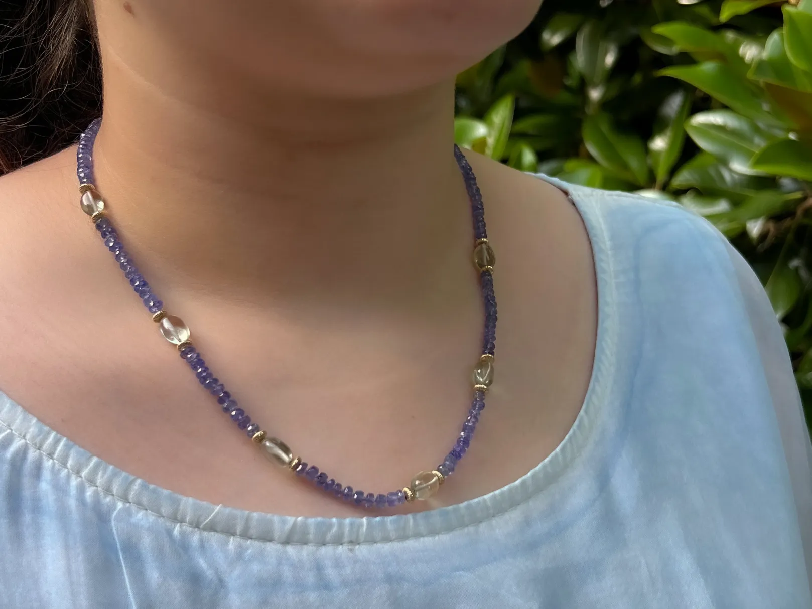 Tanzanite Necklace with Prasolite Accents