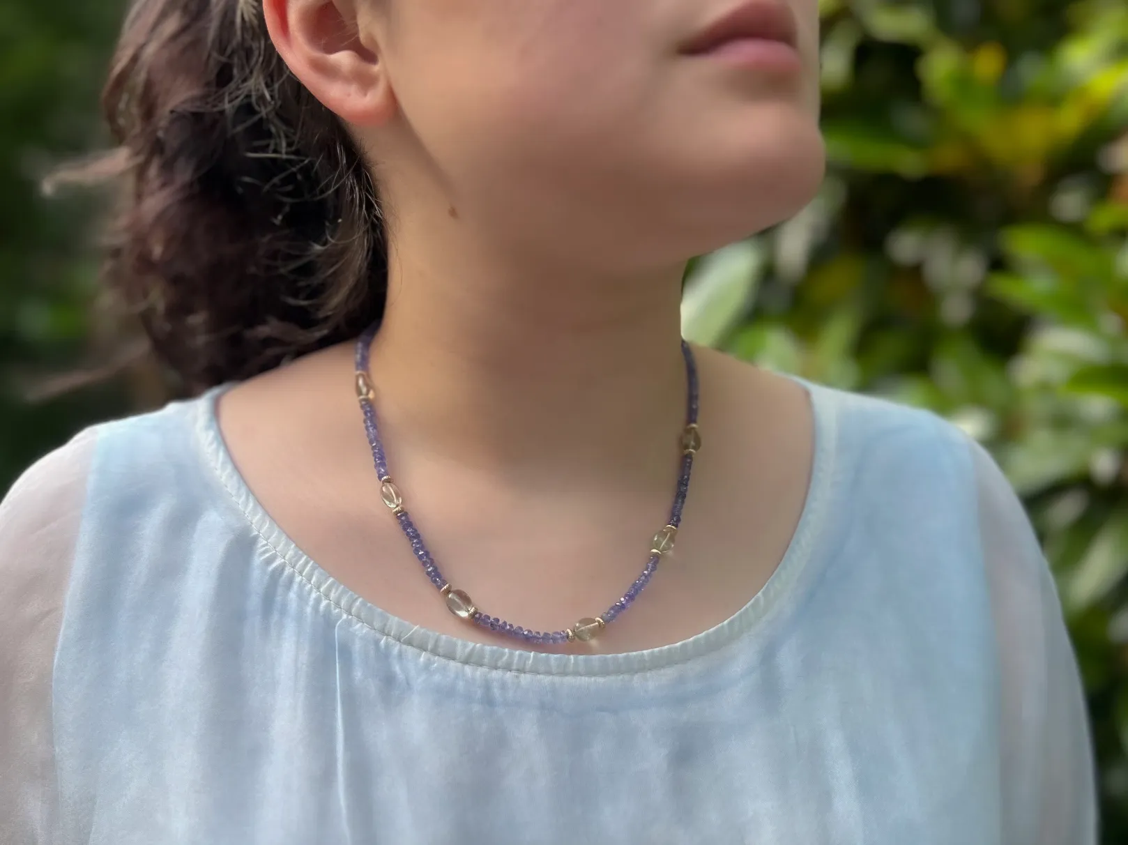 Tanzanite Necklace with Prasolite Accents