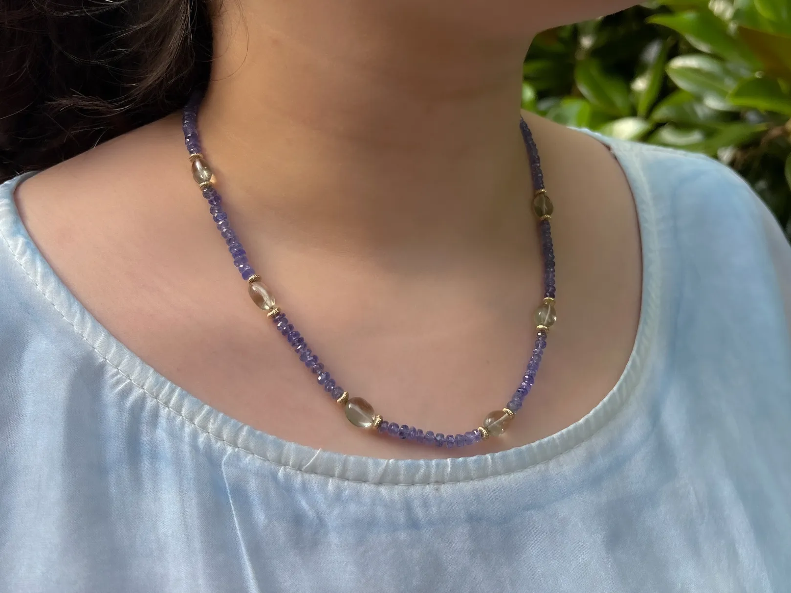 Tanzanite Necklace with Prasolite Accents