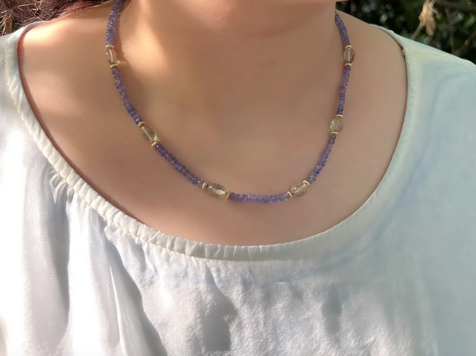 Tanzanite Necklace with Prasolite Accents