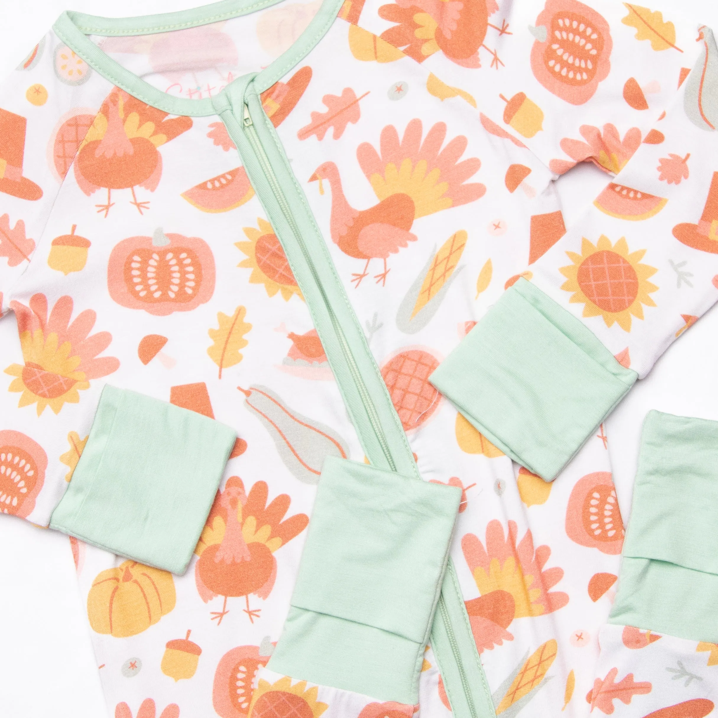Thanksgiving Favorites Bamboo Zippy Pajama, Mint