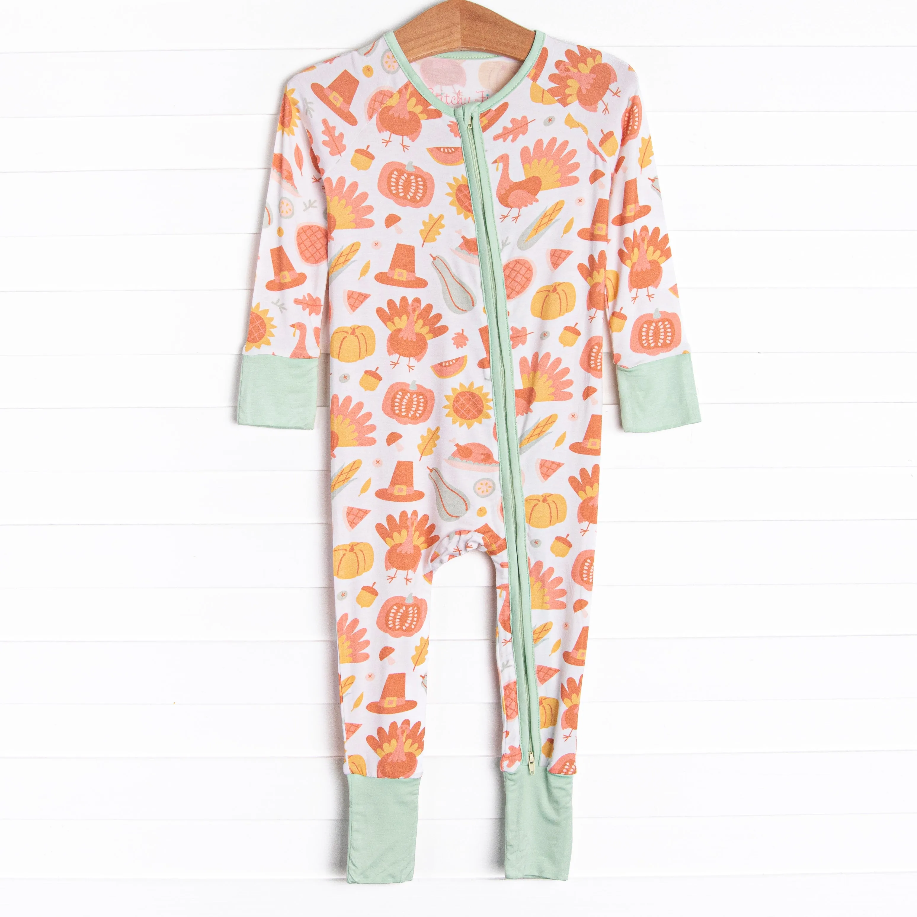 Thanksgiving Favorites Bamboo Zippy Pajama, Mint