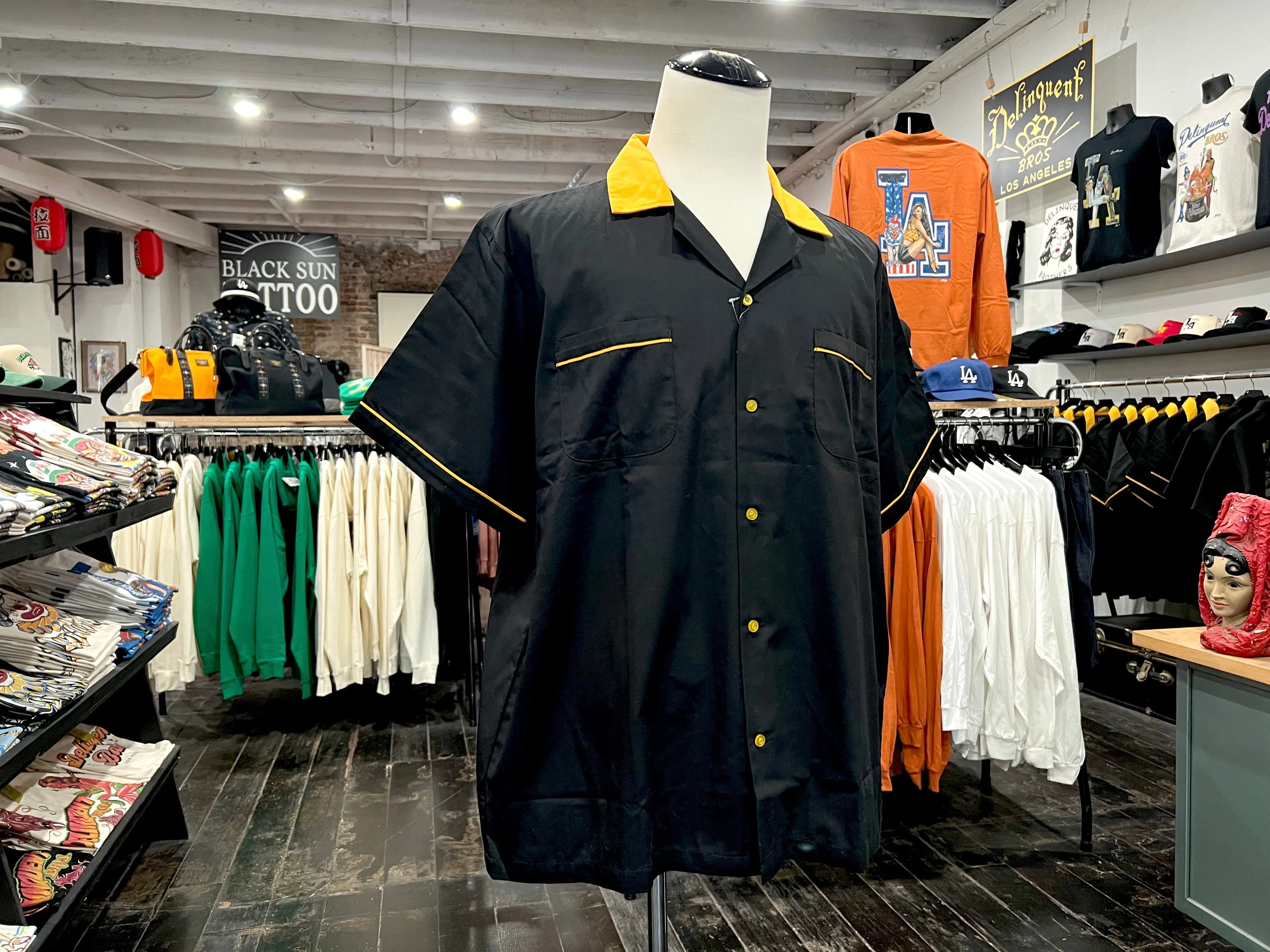 The Delinquent LA Bowling Shirt in Black/Yellow