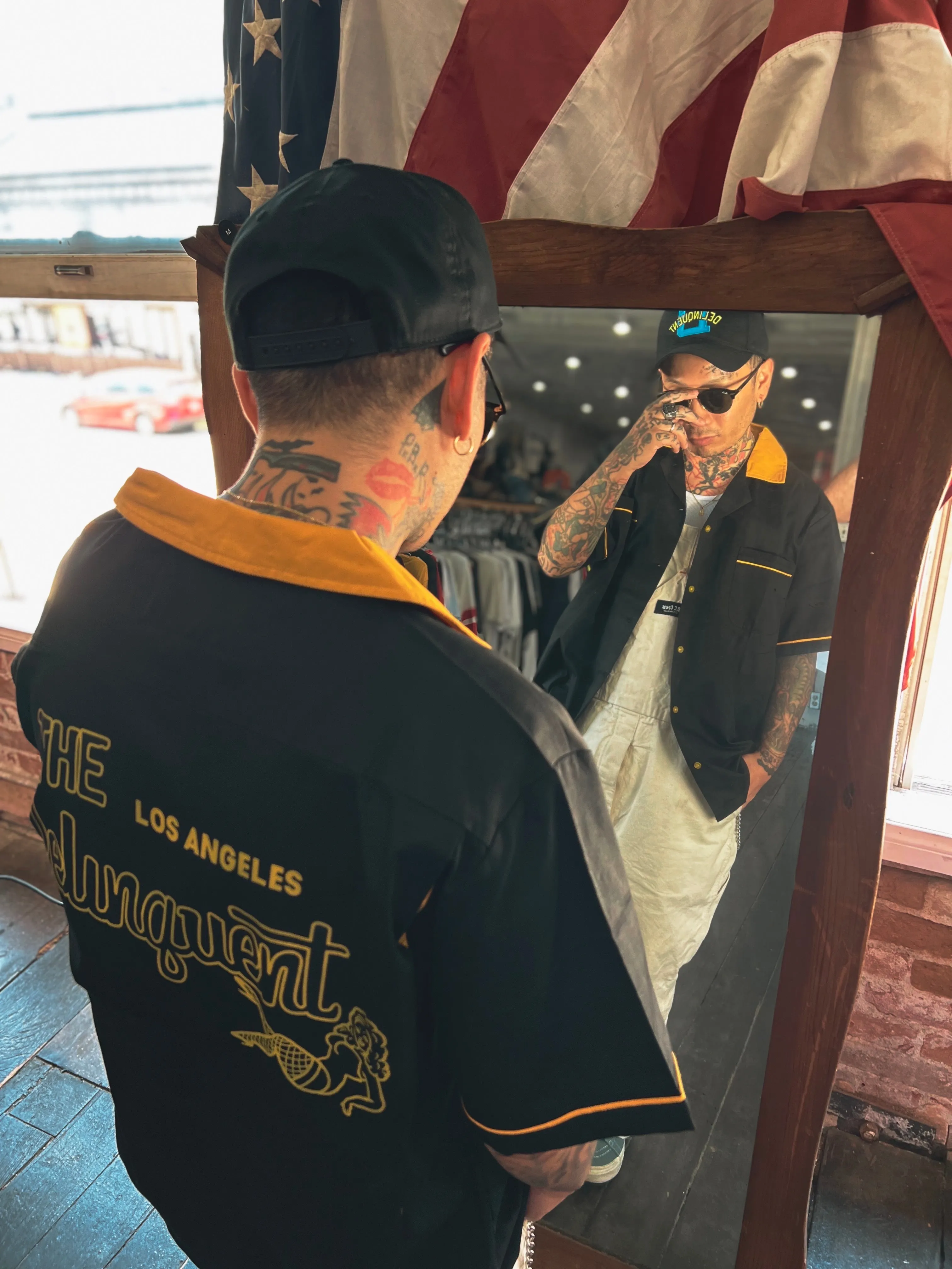 The Delinquent LA Bowling Shirt in Black/Yellow