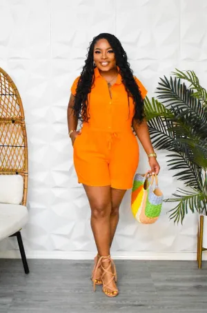 The “Summer Breeze” Orange Linen Romper