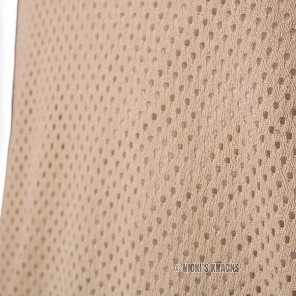 Theory Dreamerly Open Knit Mesh Cotton and Silk Blend Tan Sweater Top Size M