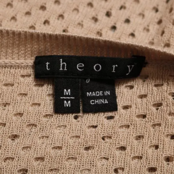 Theory Dreamerly Open Knit Mesh Cotton and Silk Blend Tan Sweater Top Size M