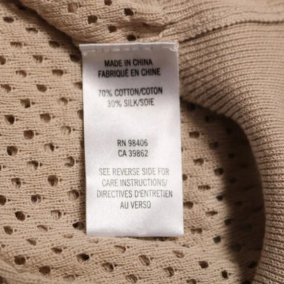 Theory Dreamerly Open Knit Mesh Cotton and Silk Blend Tan Sweater Top Size M