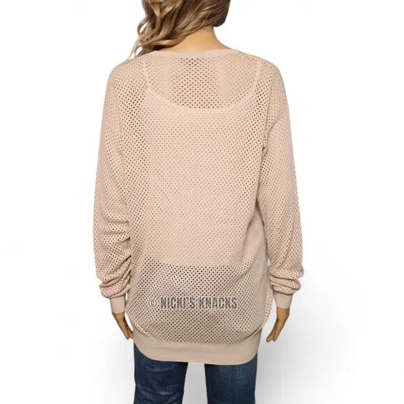 Theory Dreamerly Open Knit Mesh Cotton and Silk Blend Tan Sweater Top Size M